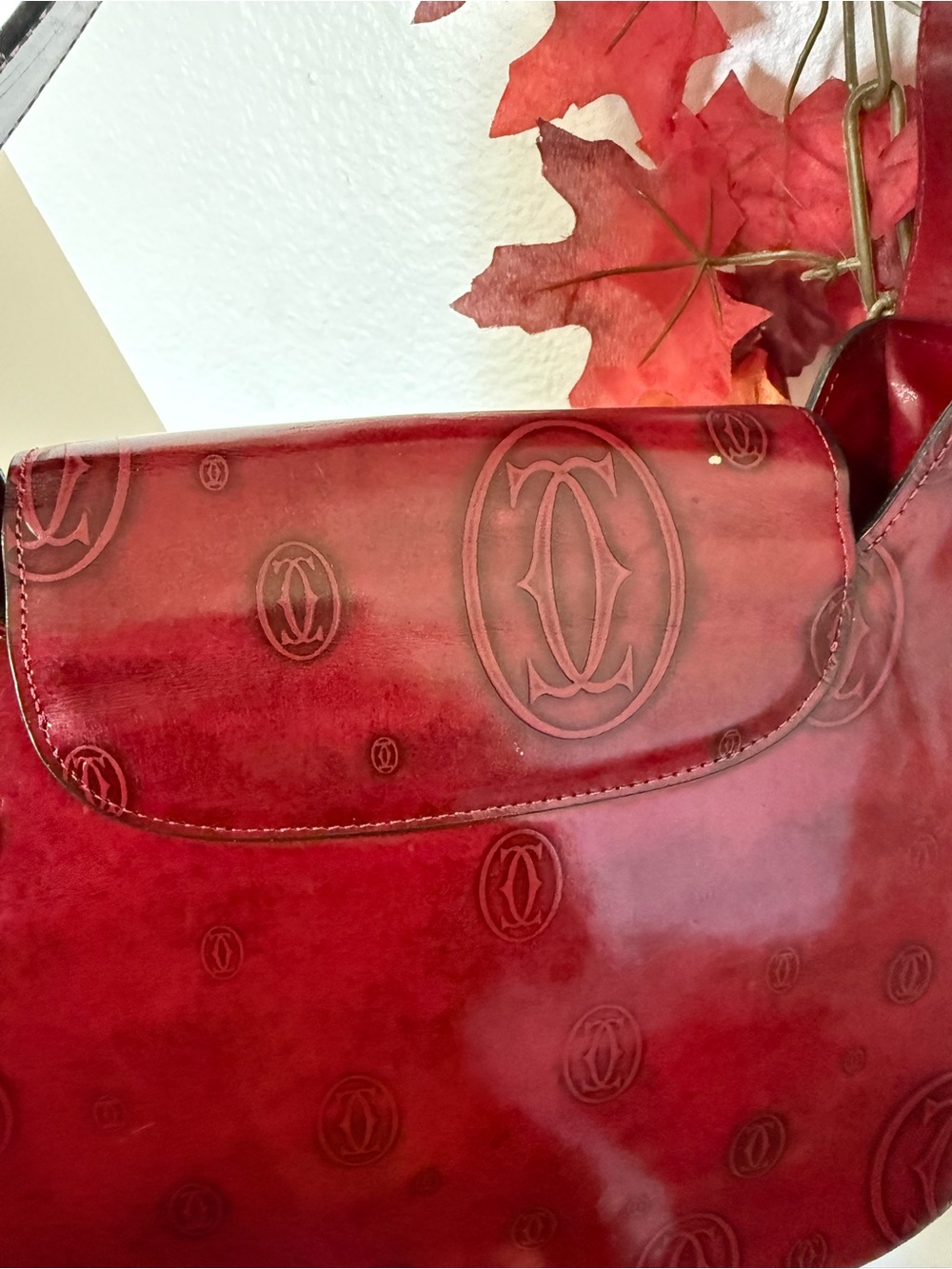Cartier Deep Red Leather Shoulder Bag - Picture 12 of 14
